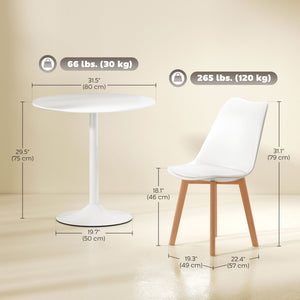 Ensemble table à manger ronde pour 4 personnes pour petits espaces, appartement, blanc