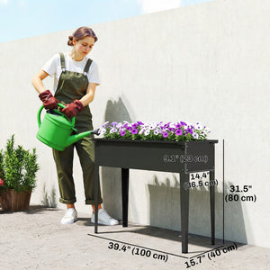 Jardinière surélevée avec coins renforcés, en métal sur pieds avec trou de drainage, noir