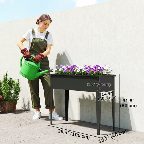 Jardinière surélevée avec coins renforcés, en métal sur pieds avec trou de drainage, noir