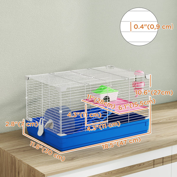 Cage bleue à 2 niveaux pour petits hamsters et gerbilles