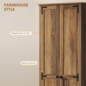 Farmhouse Storage Cabinet with 2 Doors with Adjustable Shelves, Brown Wood Grain