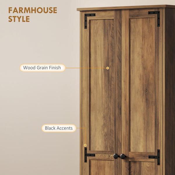 Farmhouse Storage Cabinet with 2 Doors with Adjustable Shelves, Brown Wood Grain