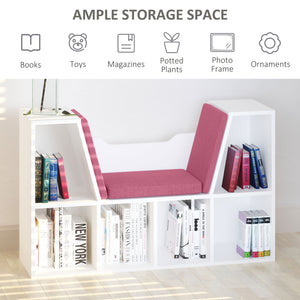 6 Compartment Bookcase with Seat Cushion for Reading Nook, Pink