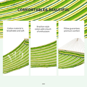 Hamac double en coton  – Intérieur et extérieur avec oreiller, vert