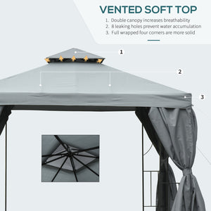 Gazebo 10 x 10 avec toit à double pente et parois latérales, gris foncé