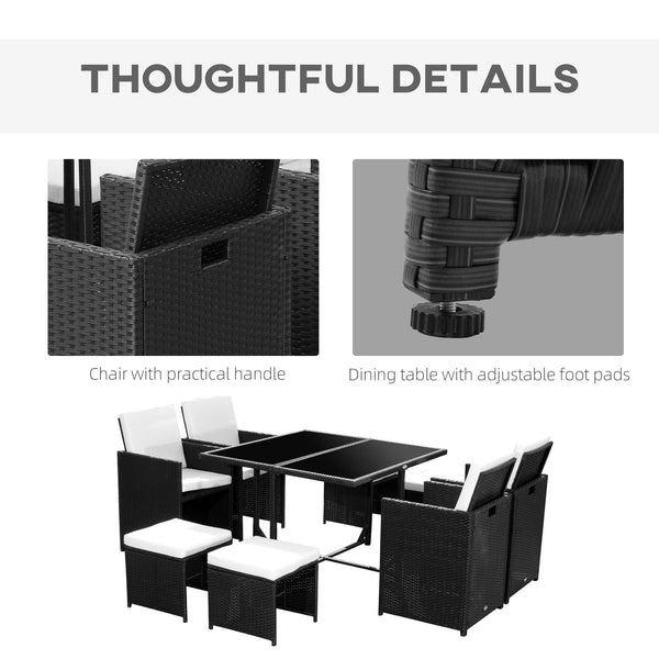 Ensemble de salle à manger d'extérieur 9 pièces en résine tressée, blanc