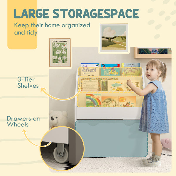 Bibliothèque avec 3 étagères et tiroirs pour chambre d'enfant, blanche