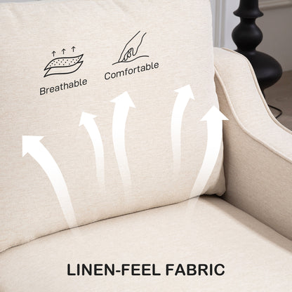 Modern sofa with pocket springs, linen upholstery, thick padding, beige