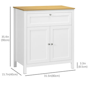 Buffet avec tiroir, armoire à double porte et étagère réglable, blanc.