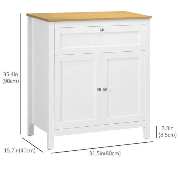 Buffet avec tiroir, armoire à double porte et étagère réglable, blanc.