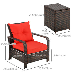 Ensemble de mobilier de jardin 3 pièces en résine tressée avec table basse, rouge