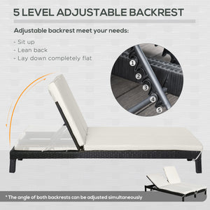 Chaise longue double en osier inclinable, blanc crème