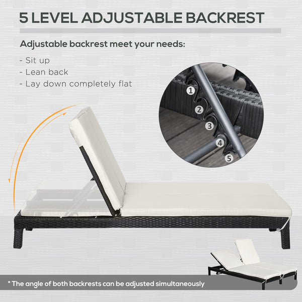 Chaise longue double en osier inclinable, blanc crème