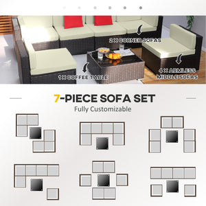 Ensemble de canapés de jardin 7 pièces en résine tressée, marron foncé et beige