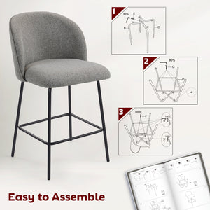 Set of 2 linen-covered bar stools, dark grey