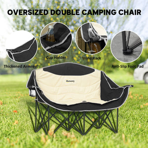 Chaise de camping double avec porte-gobelets et sac de transport, capacité de charge : 250 kg, kaki