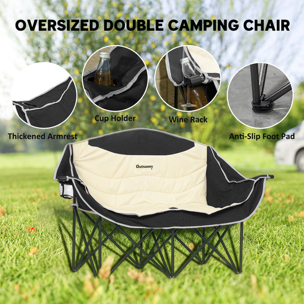 Chaise de camping double avec porte-gobelets et sac de transport, capacité de charge : 250 kg, kaki