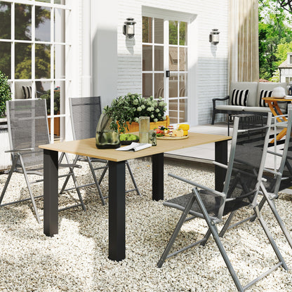 Outsunny 59" Outdoor Patio Table with Umbrella Hole, Outdoor Dining Table with Slatted Top for Garden, Brown