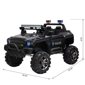 Voiture de police 12 V, 2 places, pour enfants de 3 à 8 ans, avec télécommande parentale, lumières LED, lecteur MP3, noir