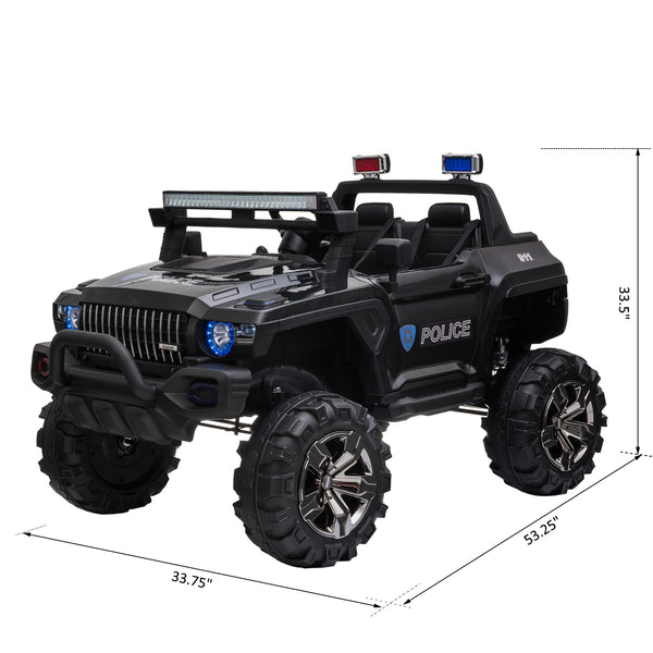 Voiture de police 12 V, 2 places, pour enfants de 3 à 8 ans, avec télécommande parentale, lumières LED, lecteur MP3, noir