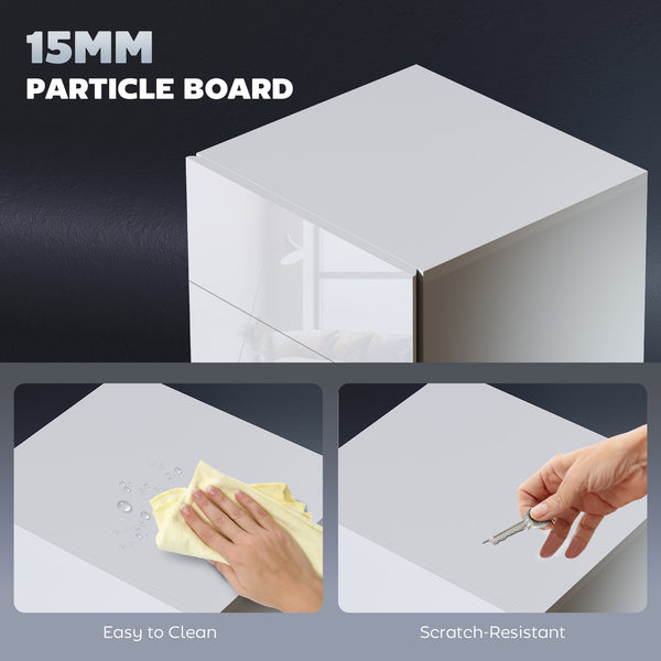 Table de chevet moderne avec éclairage LED RGB et 3 tiroirs – Blanc