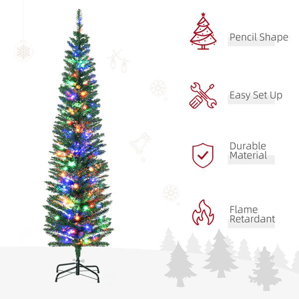 Sapin de Noël artificiel mince de 6 pieds avec lumières LED colorées
