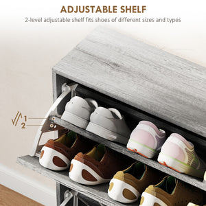 Meuble à chaussures avec 4 tiroirs rabattables, pouvant contenir 12 paires de chaussures, gris