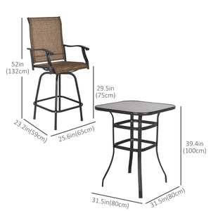 Ensemble de bar d'extérieur 3 pièces, 2 tabourets pivotants et 1 table de bar, marron