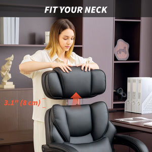 Chaise de bureau en similicuir, inclinable avec repose-pieds, appui-tête réglable, soutien lombaire, roulettes pivotantes, noir