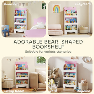 3-Tier Children's Bookcase, Bear Design, with Anti-Tip Device, Pink