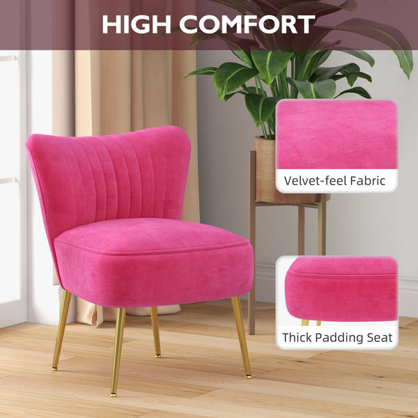 Fauteuil de salon en velours avec pieds en acier doré et dossier capitonné, rose