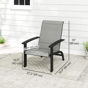 Lot de 2 chaises d'extérieur Adirondack Muskoka avec cadre en aluminium, assise en maille et dossier haut pour jardin et terrasse, gris foncé