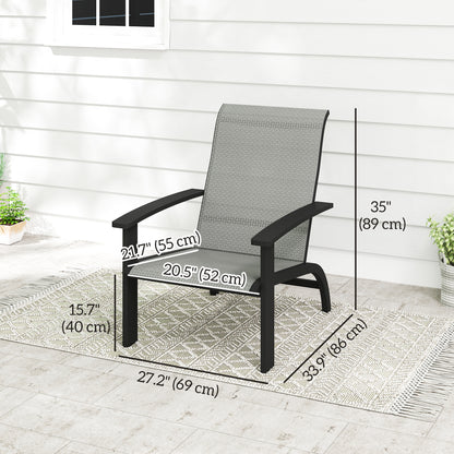 Lot de 2 chaises d'extérieur Adirondack Muskoka avec cadre en aluminium, assise en maille et dossier haut pour jardin et terrasse, gris foncé