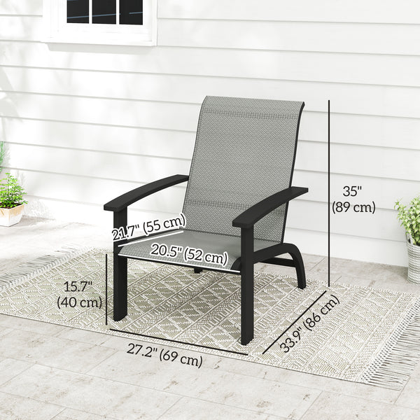 Lot de 2 chaises d'extérieur Adirondack Muskoka avec cadre en aluminium, assise en maille et dossier haut pour jardin et terrasse, gris foncé