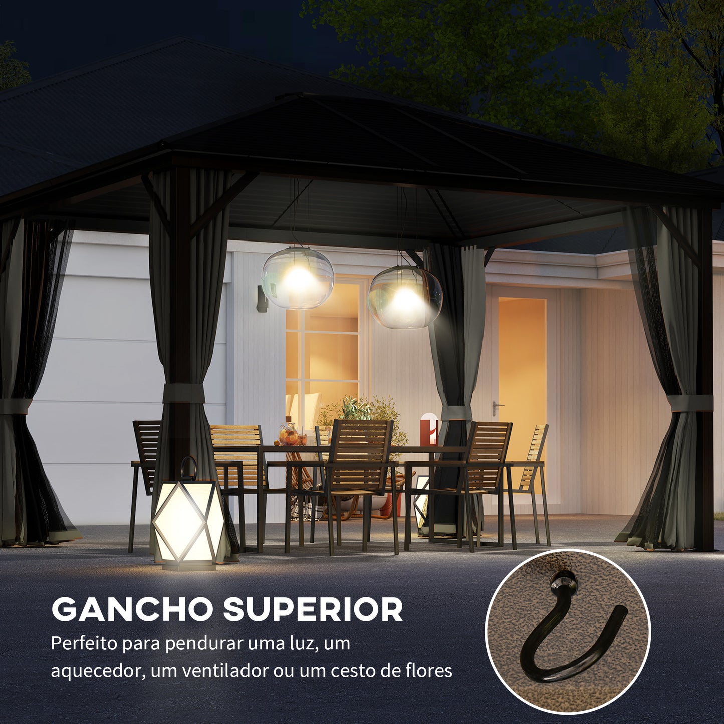 Gazebo à toit rigide de luxe en aluminium avec toit en métal et abri solaire de jardin