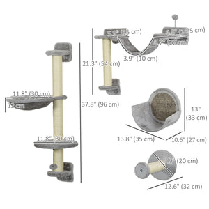 Étagères murales avec hamac, griffoir, perchoirs et échelle, gris clair