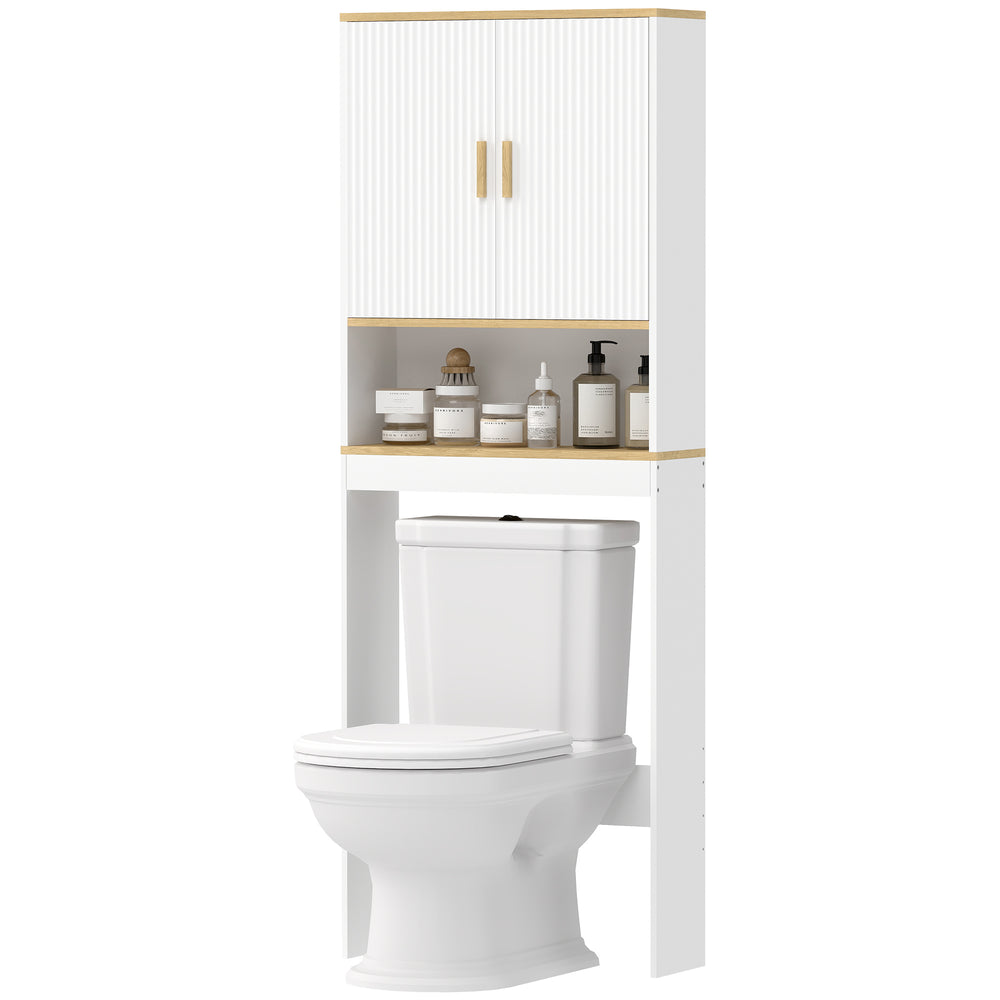 Rangement à installer au-dessus des toilettes, étagère réglable, meuble de rangement pour salle de bain, blanc et chêne