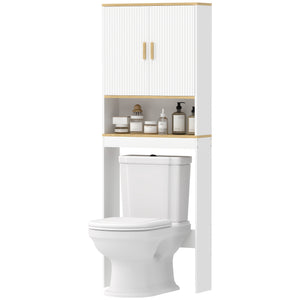Storage unit to be installed above the toilet, adjustable shelf, bathroom storage cabinet, white and oak