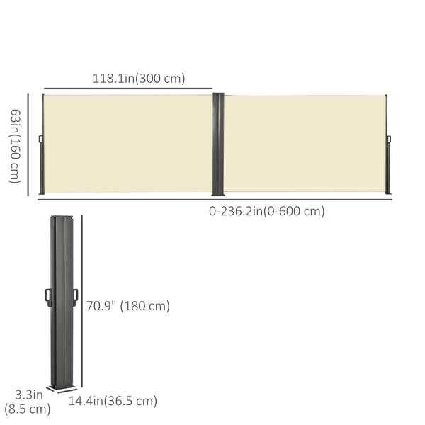 Mur d'intimité extérieur rétractable, blanc crème