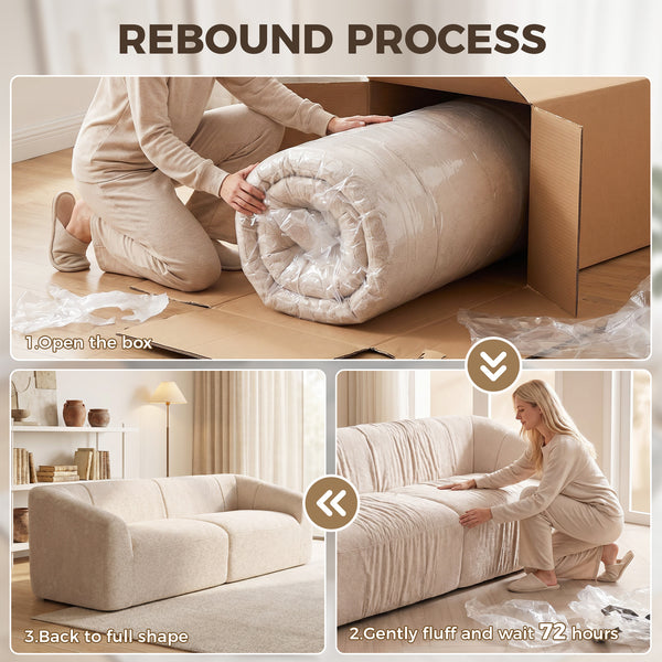 Canapé 3 places en chenille beige, 89 po