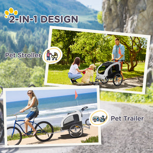 Remorque vélo pour chien 2-en-1 avec suspension et poches de rangement, blanche