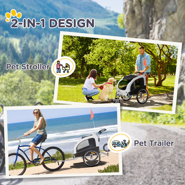 Remorque vélo pour chien 2-en-1 avec suspension et poches de rangement, blanche