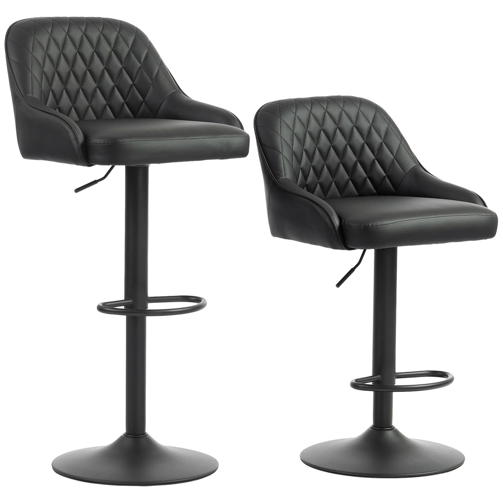 Black Faux Leather Adjustable Bar Stools, Set of 2