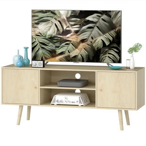 Meuble pour téléviseurs jusqu'à 55 pouces avec étagères de rangement et pieds en bois