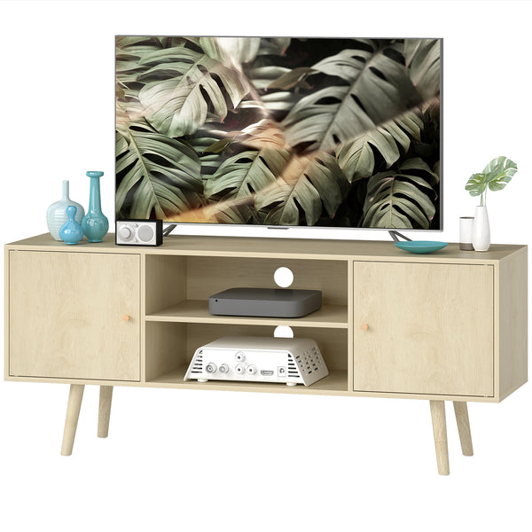 Meuble pour téléviseurs jusqu'à 55 pouces avec étagères de rangement et pieds en bois