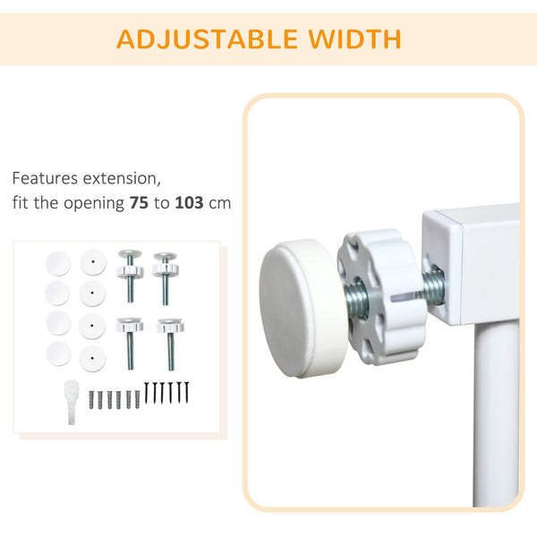29.5"-40.6" Metal Pet Gate, Dog Gate with Auto Closing Door, Double Locking, for Doorways, Stairs, Hallways, White