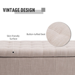 Pouf de rangement en tissu lin avec fermeture douce, beige