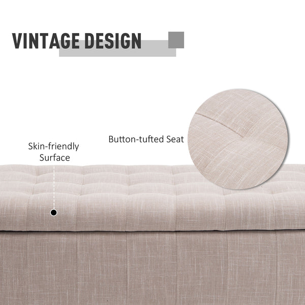 Pouf de rangement en tissu lin avec fermeture douce, beige