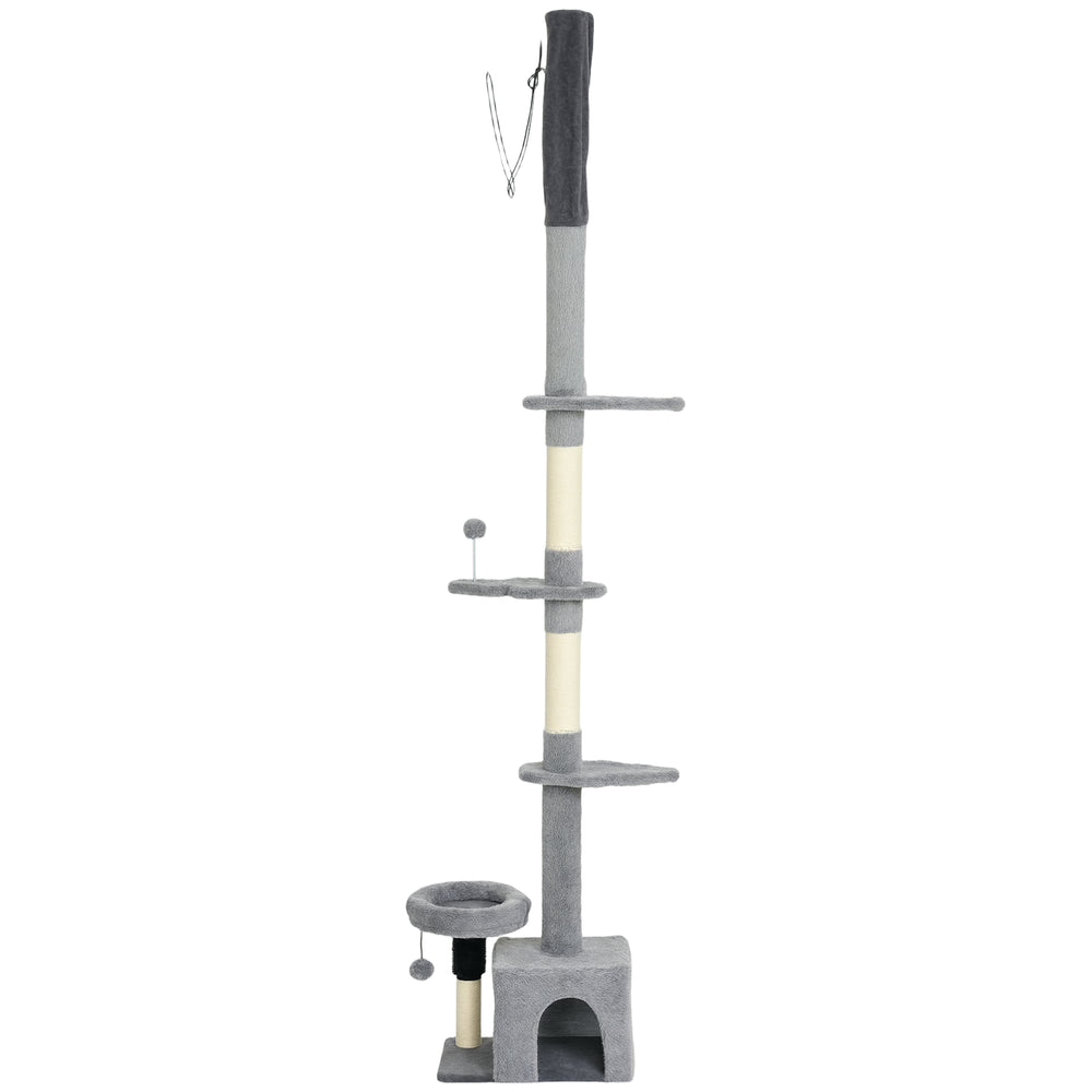 Cat tree with adjustable height from 221 to 254 cm, 4-level climbing tower with scratching post