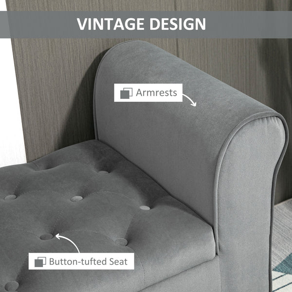 Banc ottoman de rangement capitonné à bouton, gris